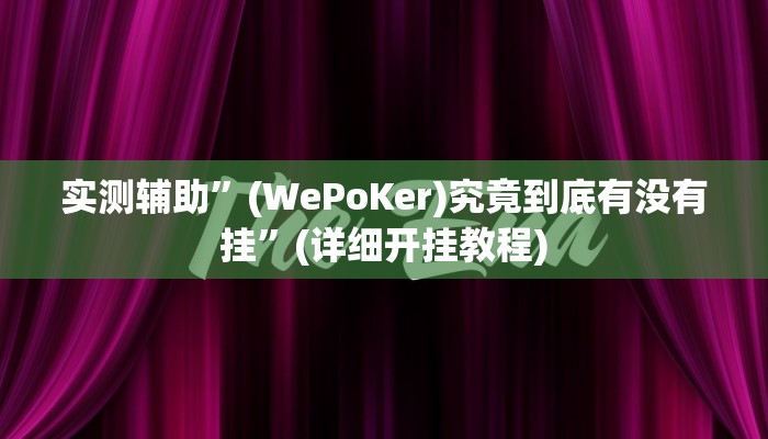 实测辅助”(WePoKer)究竟到底有没有挂”(详细开挂教程)