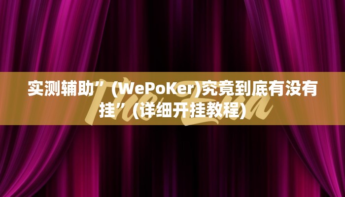 实测辅助”(WePoKer)究竟到底有没有挂”(详细开挂教程)